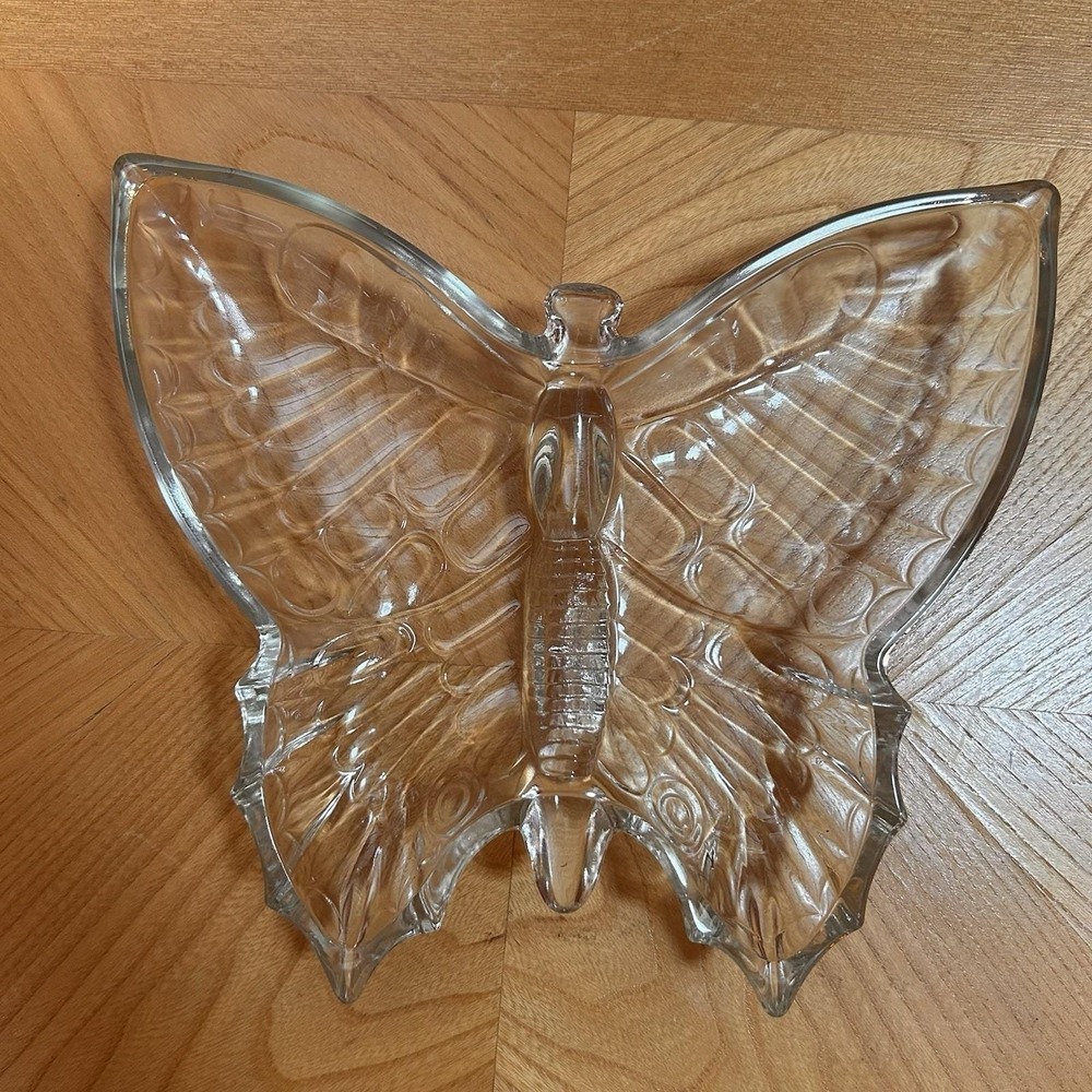 VTG 60s Jeanette Glass Butterfly Dish Divided Candy Trinket Jewelry Cottage Boho